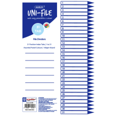 Marlin File dividers / indexes 160gsm Pastel Board: 1 to 31